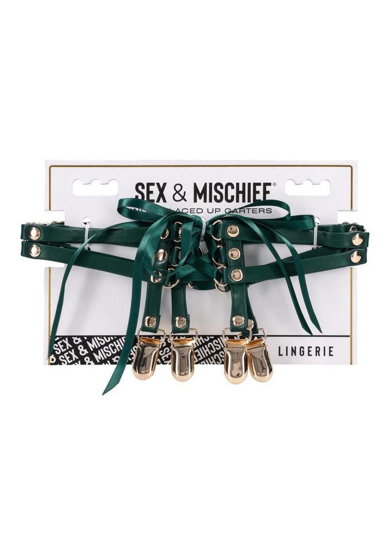 Sex and Mischief Indica Laced Up Garter - Green