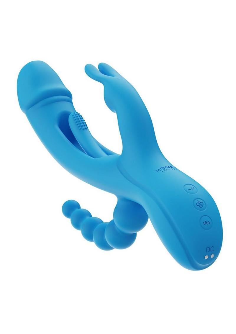 Trilux Kinky Finger Rechargeable Silicone Rabbit Vibrator with Anal Beads Honey Play Box